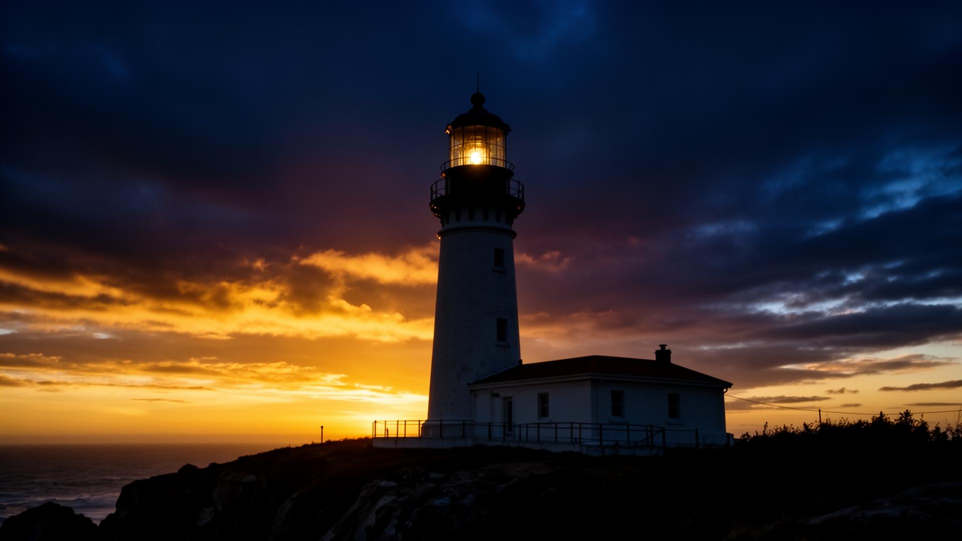 A lighthouse at dusk